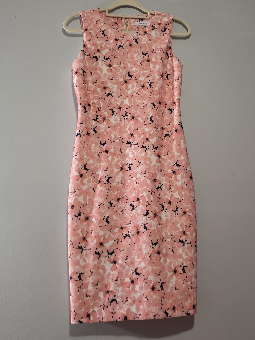 Calvin Klein Pink Floral Print Sheath Dress with Black Accents